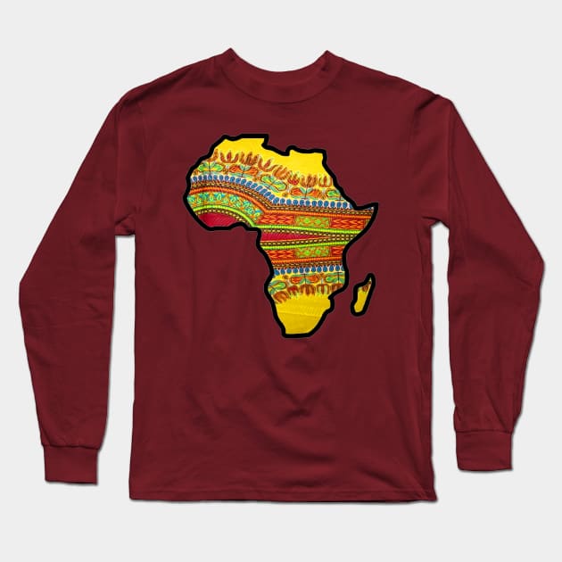 Red Dashiki Africa Map Long Sleeve T-Shirt by artbyomega